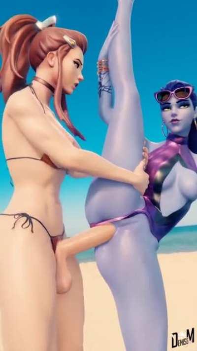 Widowmaker taking brigitte's futa cock in her ass