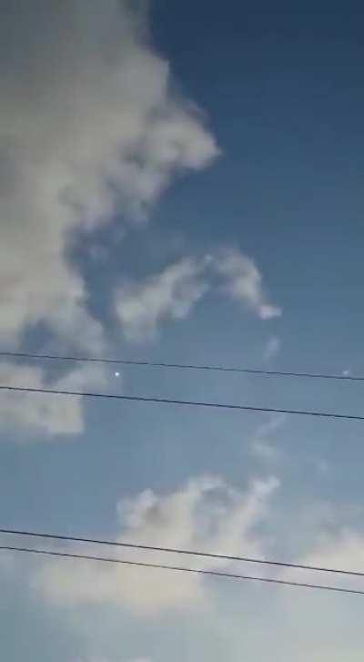 Iron Dome interceptors breaking the sound barrier as they destroy incoming rockets over southern Israel today (06/08/2022)