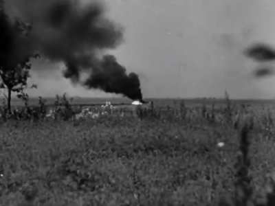 Sd.Kfz. 10 half-track field modified with a 5cm Pak 38 anti-tank gun engaging a Soviet T-34/76 tank on the Eastern Front in 1943