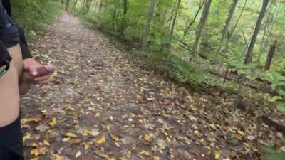 Pissing on a woodie trail 