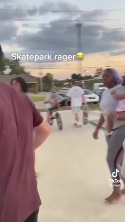 Kid runs into skater at skatepark, kids parents get mad and skater has an absolute meltdown