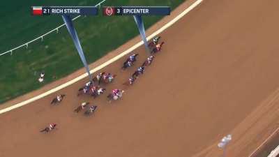 The overhead view of Rich Strike's comeback for the Kentucky Derby victory. A massive upset, Rich Strike entered the race at 80-1 odds.