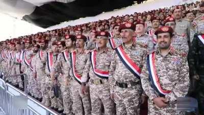 Yemen Houthi military parade leads with disabled soldiers