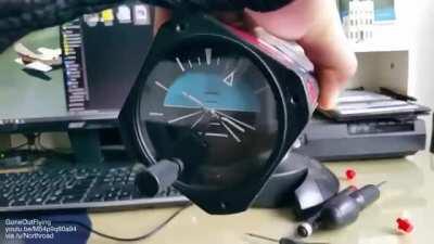 Inside of the plane instrument called artificial horizon