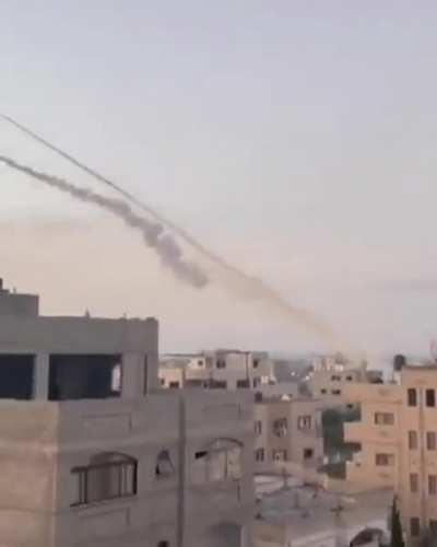 Hamas firing a barrage of rockets towards israel