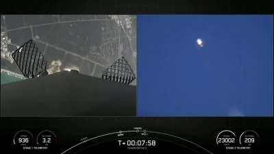 SpaceX B1058's 10th successful landing at Cape Canaveral LZ-1 during today's Transporter-3 mission, with clear skies and continous video and audio (cameras synchronized in post)