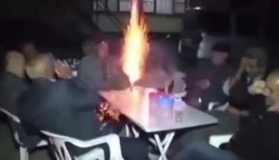 WCGW lighting a firework on a table