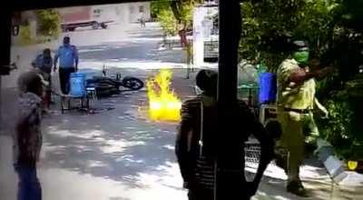 Bike Catches On Fire While Sanitizing It