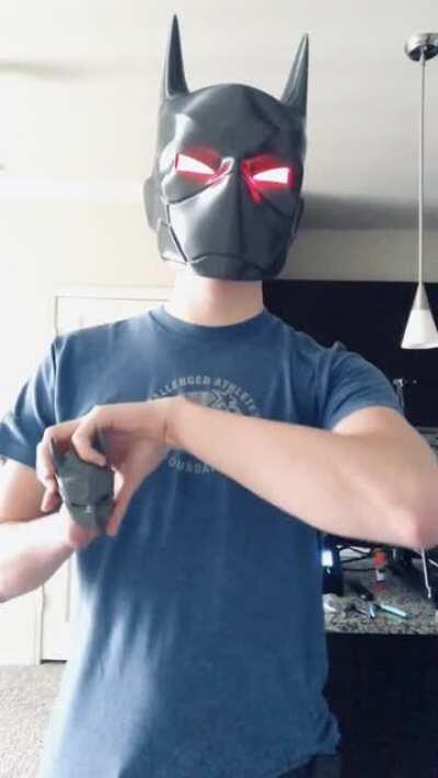 Round 2: I 3D printed matching Batman Beyond helmets for myself and my nub