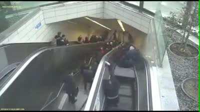 Walking on a stopped escalator.