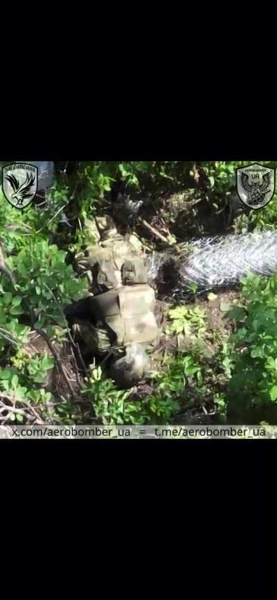 Ukranian drone kills russian soldier. Published on 8/June/2024. Location unknown.