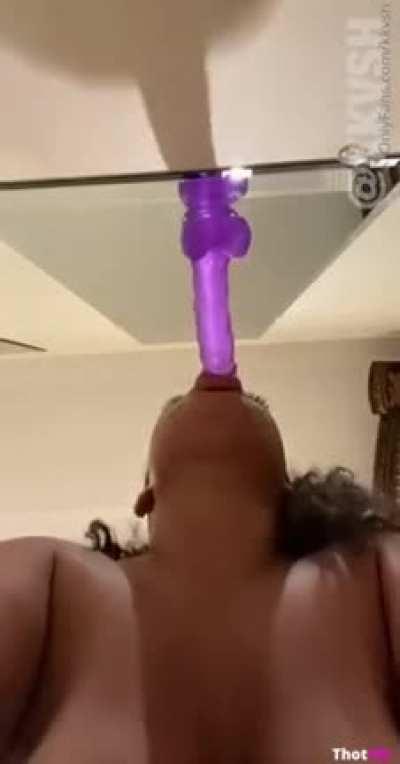 Kkvsh sucking on her dildo