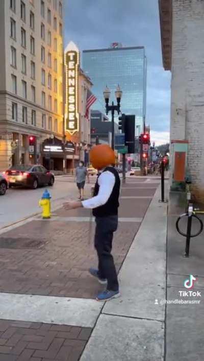 1. Cut a hole in the pumpkin. 2. Put your head in the pumpkin. 3. Have a good time!