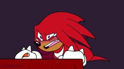 Knuckles eats a spicy wing (@artisyone)