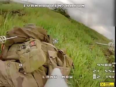 Drone from the Charon unit from the 14th brigade eliminates an injured Russian