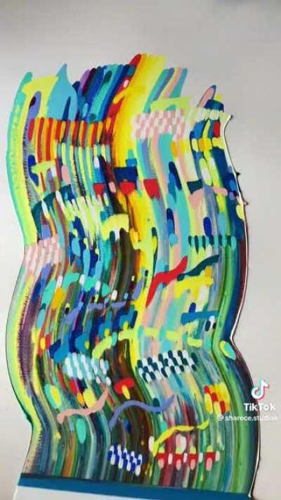 Abstract squeegee art made from paint dots and lines