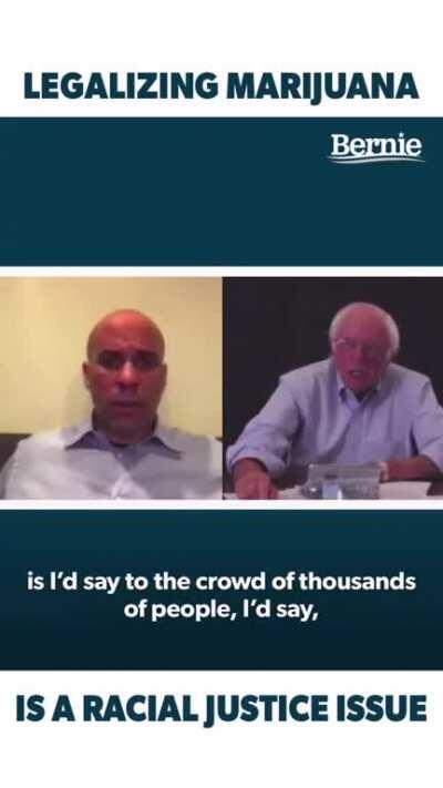 Sanders and Corey Booker talk about marijuana convictions being used as a racial tool against minorities. Together we can right these wrongs!