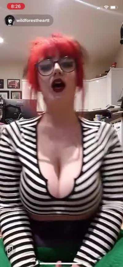 Big boobs goth girl singing