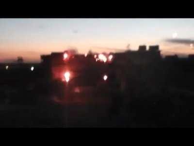 Houran Brigade technical lays a long burst of high-caliber tracer fire into an SAA occupied building - 2013