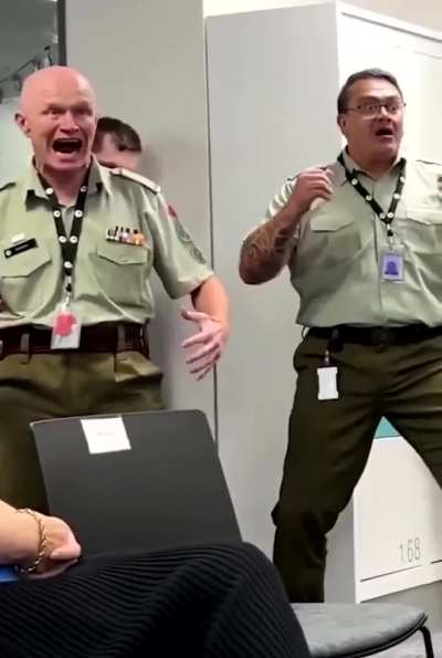 New Zealand army soldiers welcomed the new commanders with the Haka Dance.