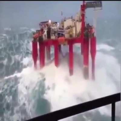 Deep sea oil rig in a storm