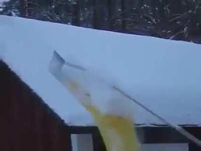 Smart way to clear snow off roof.