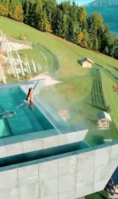 Pool with a view of the Dolomites in Italy