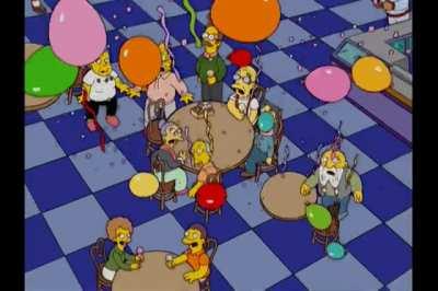 Is it a good idea to for old people to celebrate a birthday party at an ice cream parlour in The Simpsons universe?