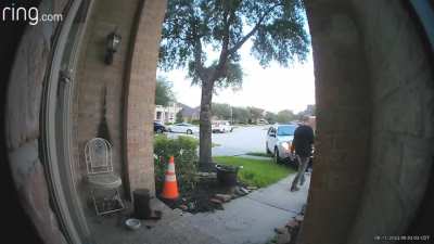 Idiot delivers my neighbor's trashcan to my doorstep, then inexplicably abandons his vehicle