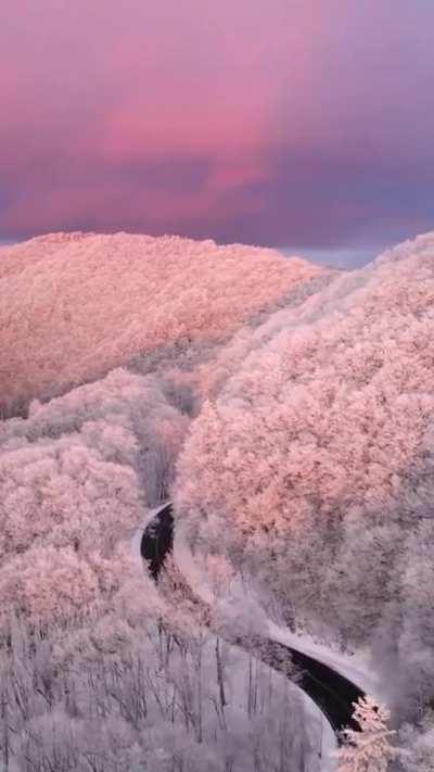 Snow capped hills on the Tennessee/North Carolina border