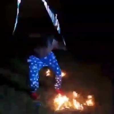 Trying to skip a burning rope backwards