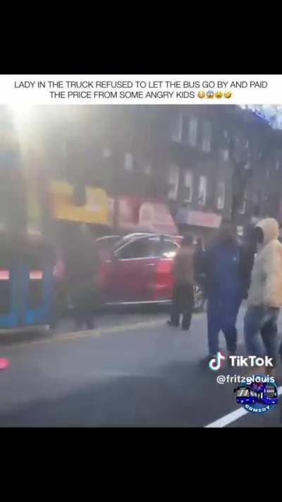 Lady refused to let MTA bus go through and paid the price from some angry teens. NYC Brooklyn Church Ave