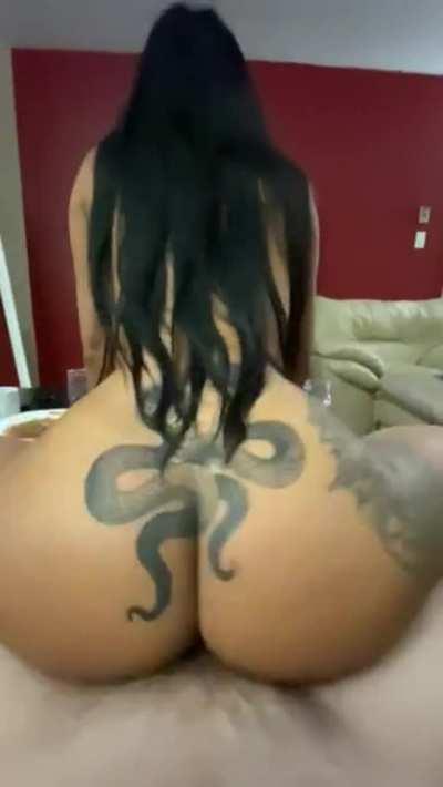 Tatted latina bounces on cock