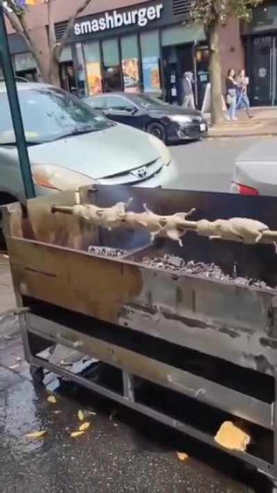 Rotisserie Rats being sold in Queens, NY.