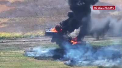 Ukrainian tank exploded twice after an FPV drone hit in the Kursk border area