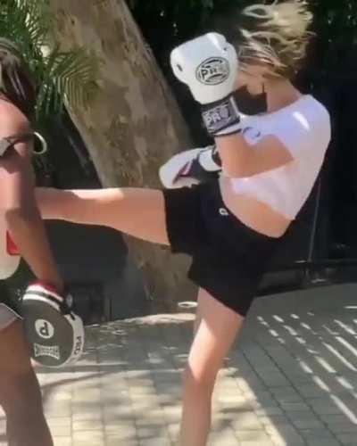 Kristen kickboxing.