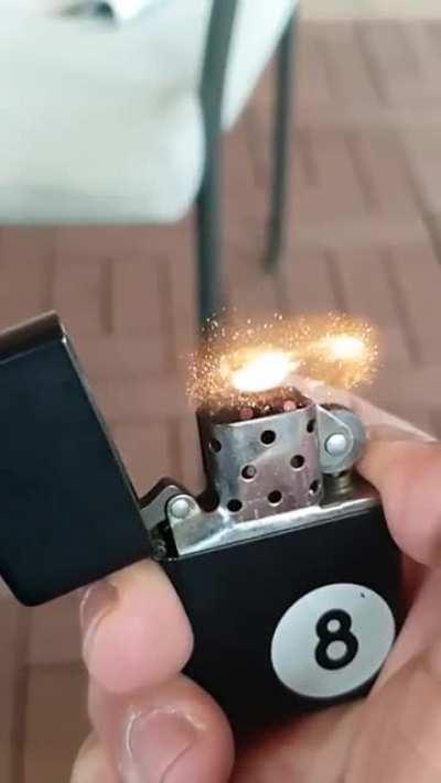 Slow motion of a lighter being turned on