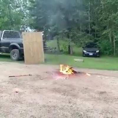 WCGW hitting a spray can with a sledgehammer, while its on fire