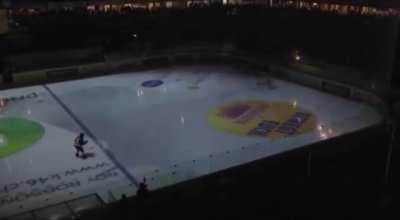 A 3D projected light show at a hockey game