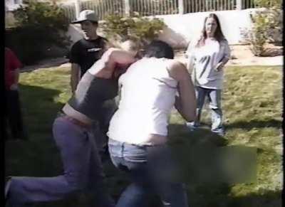 Girls fighting in the backyard