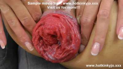 Hotkinkyjo fuck red dildo from mrhankey & extreme prolapse on the sofa