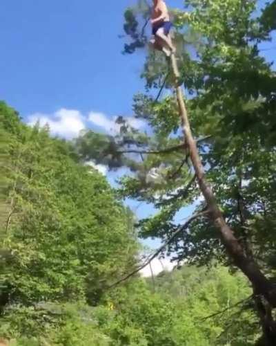 This Grandpa able to jump from up high to a pool