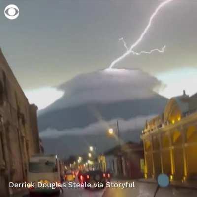 Lightning and volcanic lightning on the Acatenango Volcano in Guatemala