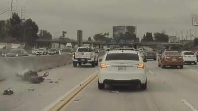 No-look illegal merge into the HOV lane, what could go wrong? Credit to my co-worker’s Tesla cams.