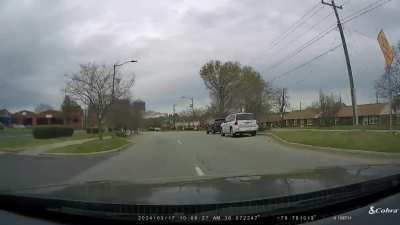 [OC] Man was driving with his front hood up, being chased by the police, and turning the wrong way onto a one way street.