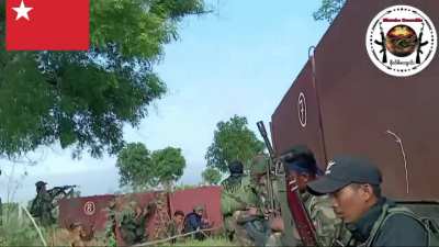 Shwebo Crocodile and other People's Defense Forces Raid a Myanmar Army/Pyusawhti Camp in Ayadaw Township, Sagaing, but were forced to retreat due to heavy artillery and reinforcements. At least 6 military casualties (Enemy and Mines visible) (August 14th)