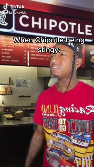 Chipotle workers be mad stingy 😂 then always have an attitude when you ask for extra