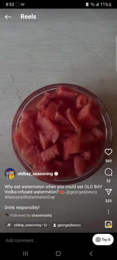 I love Old Bay, I love watermelon. Together though...