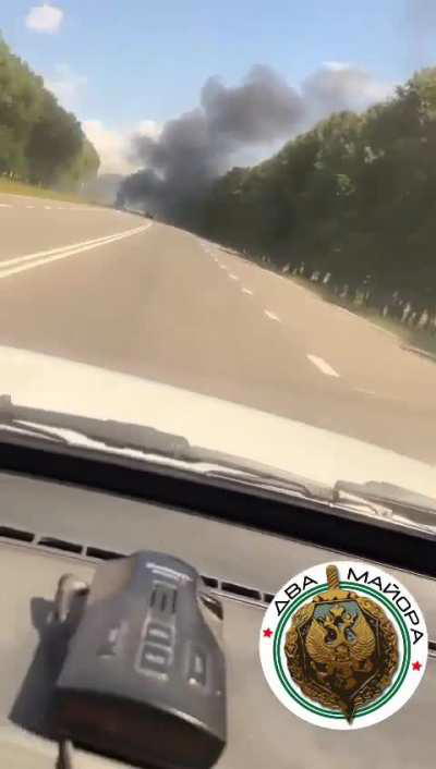 RU POV: Russian Su-25 fly low as they help repel the attack on the Kursk region border. A truck hit by FPV drone can be seen.