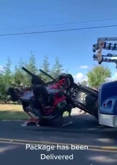 Using a forklift to unload a UTV